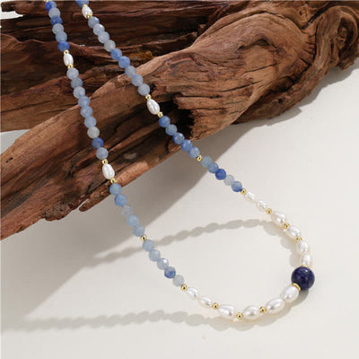 Buddha Stones Natural Blue Aventurine Lapis Lazuli Pearl Bead Concentration Necklace - image 11