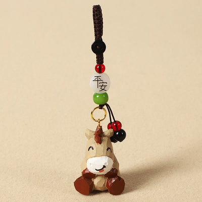 Buddha Stones Chinese Zodiac Linden Wood Engraved Plum Blossom Peace Safe Om Mani Padme Hum Positive Key Chain - Horse 4cm(Color Shape and Size May vary) - Peace & Safe - image 2