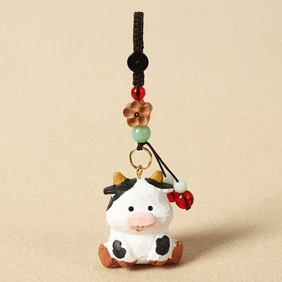 Buddha Stones Chinese Zodiac Linden Wood Engraved Plum Blossom Peace Safe Om Mani Padme Hum Positive Key Chain - Ox 4cm(Color Shape and Size May vary) - Plum Blossom - image 11