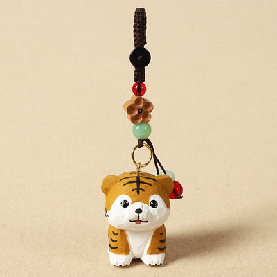 Buddha Stones Chinese Zodiac Linden Wood Engraved Plum Blossom Peace Safe Om Mani Padme Hum Positive Key Chain - Tiger 4cm(Color Shape and Size May vary) - Plum Blossom - image 14