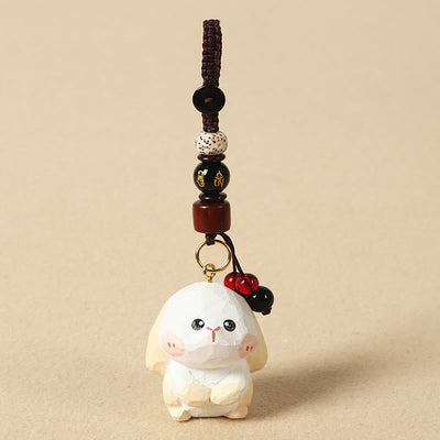 Buddha Stones Chinese Zodiac Linden Wood Engraved Plum Blossom Peace Safe Om Mani Padme Hum Positive Key Chain - Rabbit 4cm(Color Shape and Size May vary) - Om Mani Padme Hum - image 16