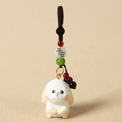 Buddha Stones Chinese Zodiac Linden Wood Engraved Plum Blossom Peace Safe Om Mani Padme Hum Positive Key Chain - Rabbit 4cm(Color Shape and Size May vary) - Peace & Safe - image 18
