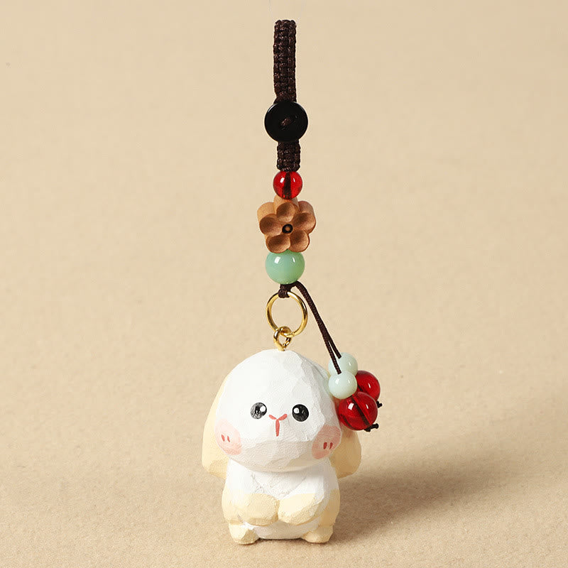 Buddha Stones Chinese Zodiac Linden Wood Engraved Plum Blossom Peace Safe Om Mani Padme Hum Positive Key Chain - Rabbit 4cm(Color Shape and Size May vary) - Plum Blossom - image 17