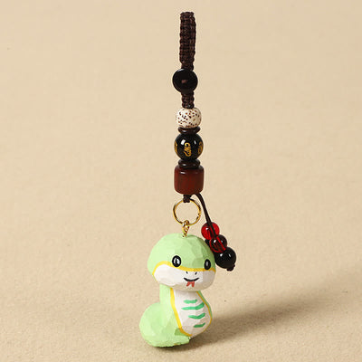 Buddha Stones Chinese Zodiac Linden Wood Engraved Plum Blossom Peace Safe Om Mani Padme Hum Positive Key Chain - Snake 4cm(Color Shape and Size May vary) - Om Mani Padme Hum - image 22