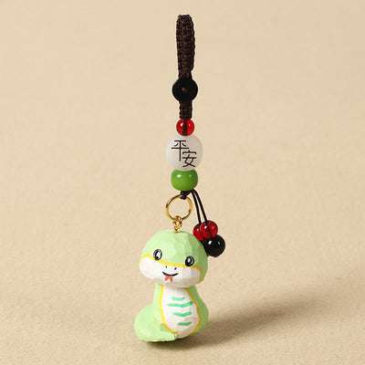 Buddha Stones Chinese Zodiac Linden Wood Engraved Plum Blossom Peace Safe Om Mani Padme Hum Positive Key Chain - Snake 4cm(Color Shape and Size May vary) - Peace & Safe - image 25