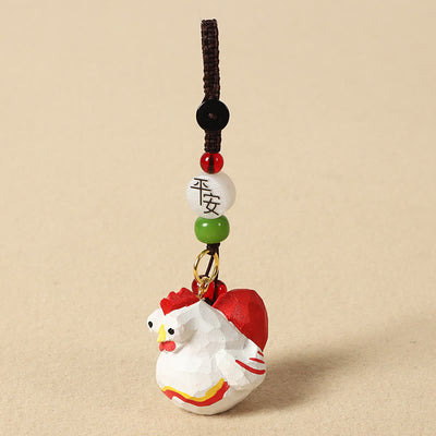 Buddha Stones Chinese Zodiac Linden Wood Engraved Plum Blossom Peace Safe Om Mani Padme Hum Positive Key Chain - Rooster 4cm(Color Shape and Size May vary) - Peace & Safe - image 34