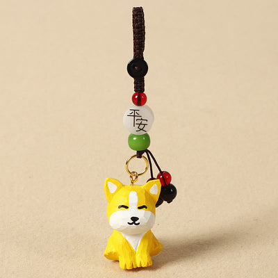 Buddha Stones Chinese Zodiac Linden Wood Engraved Plum Blossom Peace Safe Om Mani Padme Hum Positive Key Chain - Dog 4cm(Color Shape and Size May vary) - Peace & Safe - image 37