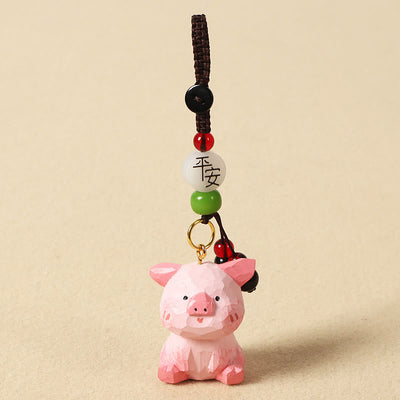 Buddha Stones Chinese Zodiac Linden Wood Engraved Plum Blossom Peace Safe Om Mani Padme Hum Positive Key Chain - Pig 4cm(Color Shape and Size May vary) - Peace & Safe - image 40