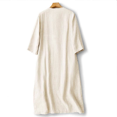 Buddha Stones Summer Embroidery Solid Women's Short Sleeve Dress With Pockets - image 8