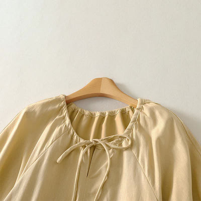 Buddha Stones Summer Drawstring Solid Women's Short Sleeve Dress With Pockets - image 2
