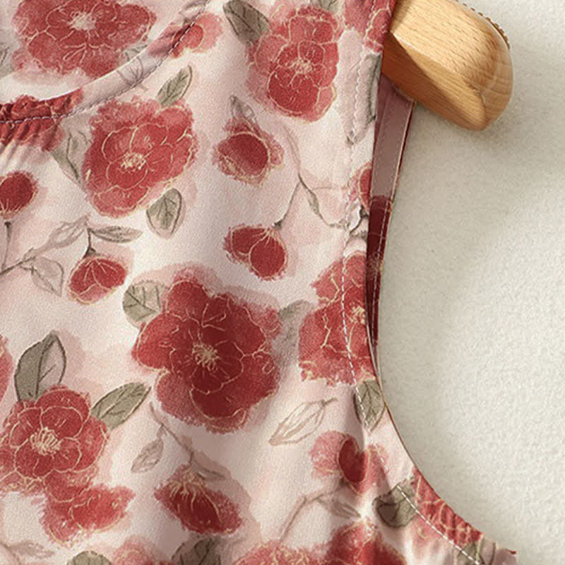 Buddha Stones Summer Floral Print Chiffon Women's Summer Sleeveless Dress With Pockets - image 4
