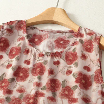 Buddha Stones Summer Floral Print Chiffon Women's Summer Sleeveless Dress With Pockets - image 1