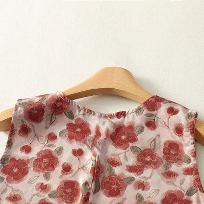 Buddha Stones Summer Floral Print Chiffon Women's Summer Sleeveless Dress With Pockets - image 3
