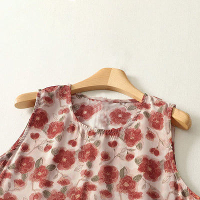 Buddha Stones Summer Floral Print Chiffon Women's Summer Sleeveless Dress With Pockets - image 2