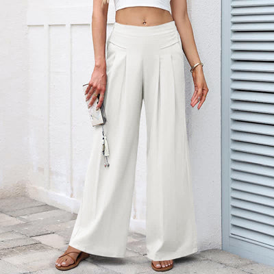 Buddha Stones Plain Color Cotton Linen High Waist Women's Wide Leg Pants With Pockets - White - US16，UK/AU20，EU48 (3XL) - image 21