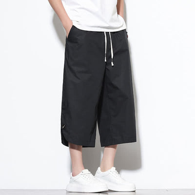 Buddha Stones Summer Casual Drawstring Side Slit Solid Cotton Men's Harem Pants With Pockets - image 13