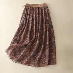 Buddha Stones Summer Drawstring Floral Print Lace-up Women's Skirts With Pockets - Maroon - US12，UK/AU16，EU44 (2XL) - image 0