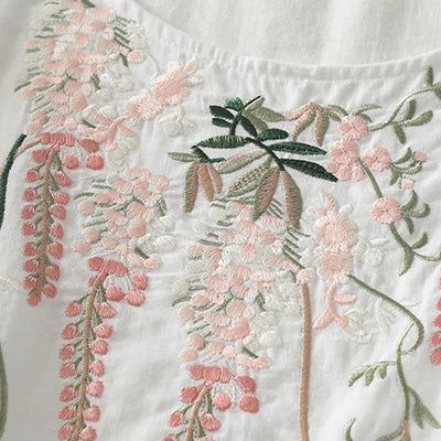 Buddha Stones Spring Embroidery Side Slit Floral Women's Three-Quarter Sleeve Shirts - image 24