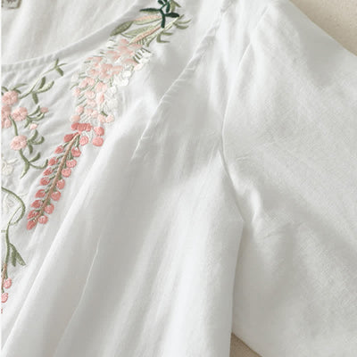 Buddha Stones Spring Embroidery Side Slit Floral Women's Three-Quarter Sleeve Shirts - image 23
