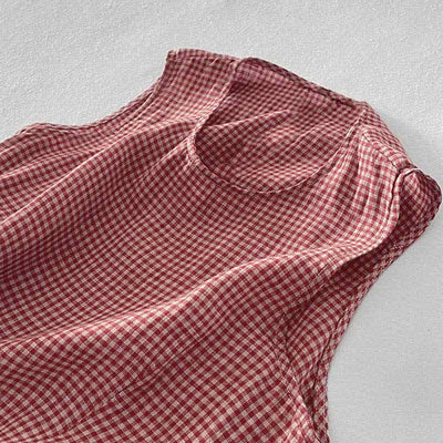 Buddha Stones Summer Casual Plaid Cotton Women's Sleeveless Dress With Pockets - image 6