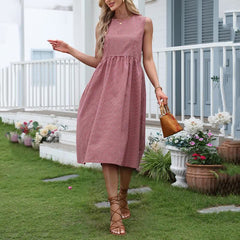 Buddha Stones Summer Casual Plaid Cotton Women's Sleeveless Dress With Pockets - DarkSalmon - US16，UK/AU20，EU48 (3XL) - image 0