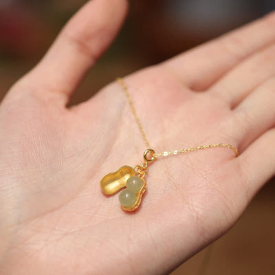 Buddha Stones 925 Sterling Silver Hetian Jade Peanut Good Things Happen Prosperity Necklace Pendant - image 7