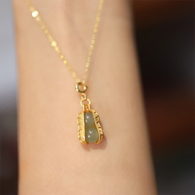 Buddha Stones 925 Sterling Silver Hetian Jade Peanut Good Things Happen Prosperity Necklace Pendant - image 4