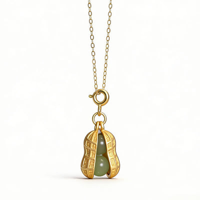 Buddha Stones 925 Sterling Silver Hetian Jade Peanut Good Things Happen Prosperity Necklace Pendant - image 9
