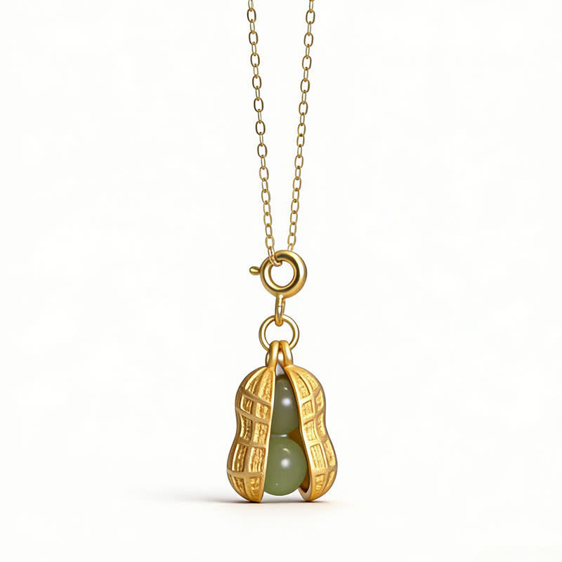 Buddha Stones 925 Sterling Silver Hetian Jade Peanut Good Things Happen Prosperity Necklace Pendant - image 9
