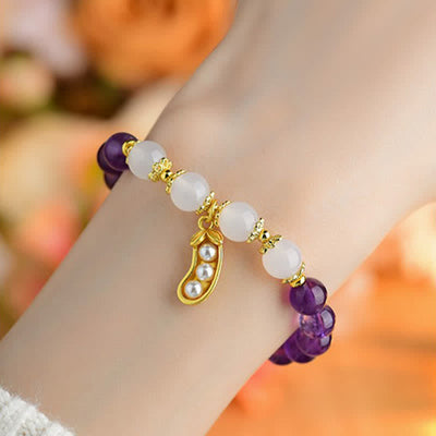 Buddha Stones Natural Amethyst White Agate Peanut Good Things Happen Spiritual Bracelet - image 7