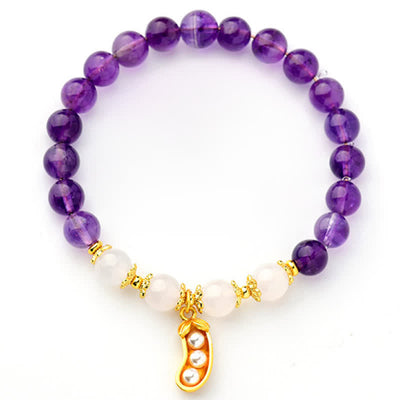 Buddha Stones Natural Amethyst White Agate Peanut Good Things Happen Spiritual Bracelet - image 2
