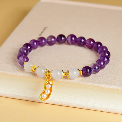 Buddha Stones Natural Amethyst White Agate Peanut Good Things Happen Spiritual Bracelet - image 3