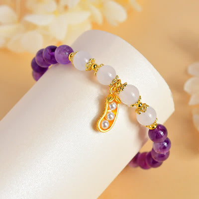 Buddha Stones Natural Amethyst White Agate Peanut Good Things Happen Spiritual Bracelet - image 8