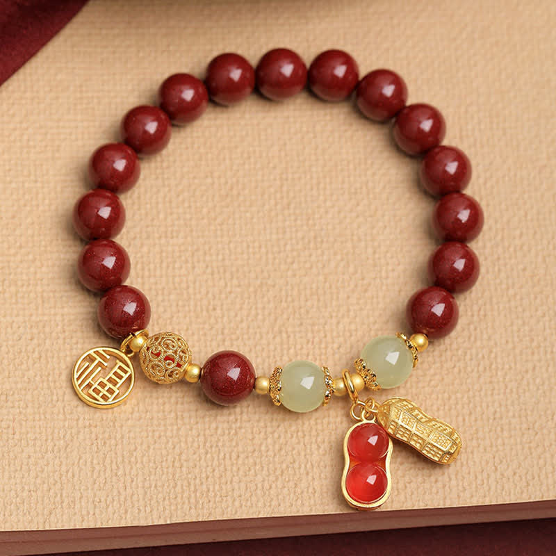 Buddha Stones Natural Cinnabar Fu Character Peanut Good Things Happen Blessing Bracelet - image 1