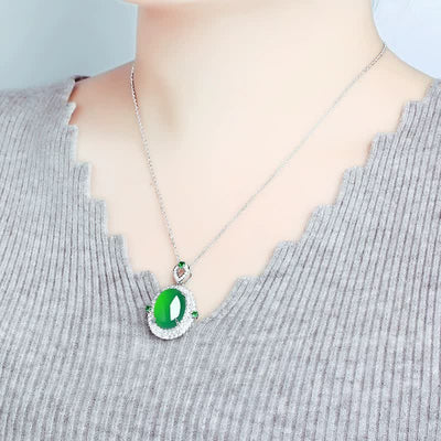 Buddha Stones Oval Design Green Agate Copper Luck Necklace Pendant - image 2