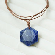 Foviel Star of David Carving Clear Quartz Indian Agate Amethyst Healing Necklace Pendant