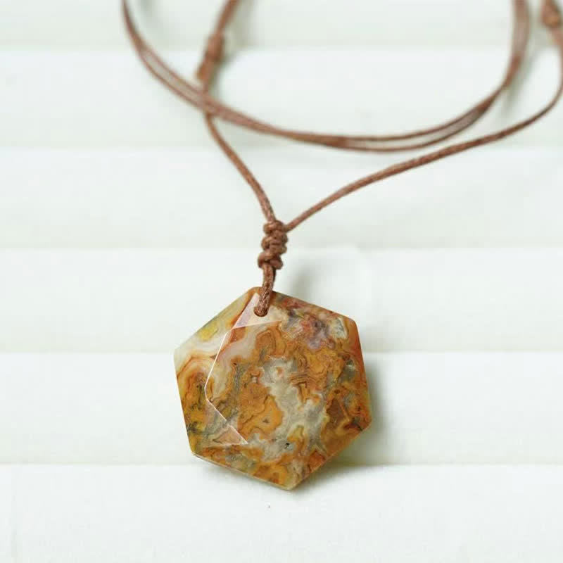 Buddha Stones Star of David Carving Clear Quartz Indian Agate Amethyst Healing Necklace Pendant - Crazy Lace Agate - image 9