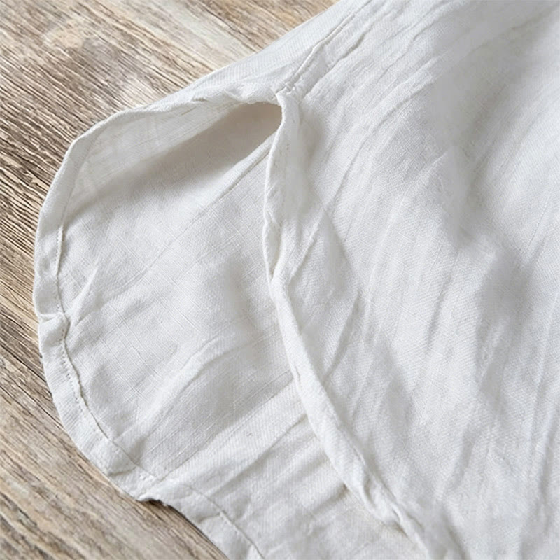 Buddha Stones Summer Half Buttons Rolled Sleeves Design Cotton Linen Men's Short Sleeve Shirt - image 20