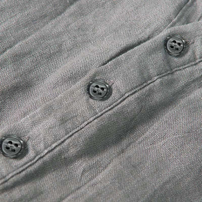 Buddha Stones Summer Half Buttons Rolled Sleeves Design Cotton Linen Men's Short Sleeve Shirt - image 3