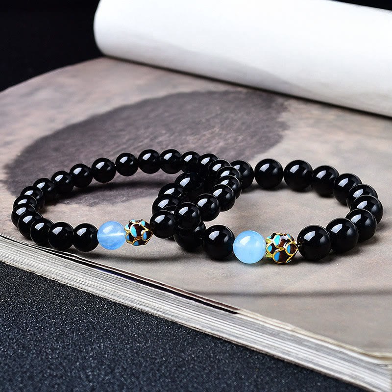 Buddha Stones Natural Black Obsidian Lotus Purification Bracelet - image 3