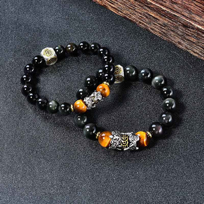 Buddha Stones Natural Black Obsidian PiXiu Tiger's Eye Transformation Bracelet - image 2