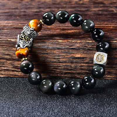 Buddha Stones Natural Black Obsidian PiXiu Tiger's Eye Transformation Bracelet - image 1