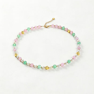 Buddha Stones Natural Rose Quartz Green Strawberry Quartz Pearl Bead Peace Necklace - Natural Rose Quartz Green Strawberry Quartz(Color May Vary) - image 0