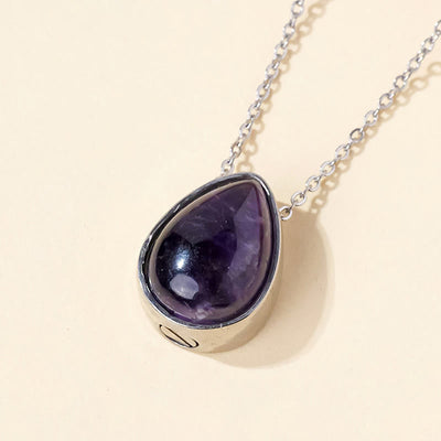 Buddha Stones Natural Blue Lace Agate Rose Quartz Black Onyx Teardrop Design Balance Necklace Pendant - Amethyst Silver Chain - image 19