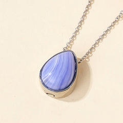 Buddha Stones Natural Blue Lace Agate Rose Quartz Black Onyx Teardrop Design Balance Necklace Pendant - Blue Lace Agate Silver Chain - image 0