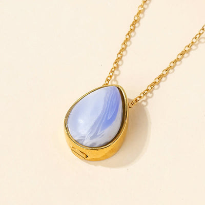Buddha Stones Natural Blue Lace Agate Rose Quartz Black Onyx Teardrop Design Balance Necklace Pendant - Blue Lace Agate Gold Chain - image 1