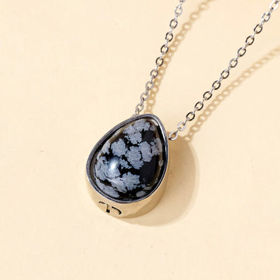 Buddha Stones Natural Blue Lace Agate Rose Quartz Black Onyx Teardrop Design Balance Necklace Pendant - Snowflake Obsidian Silver Chain - image 16