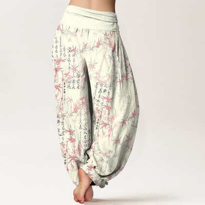 Buddha Stones Pure Cotton Bamboo Leaf Calligraphy Pattern Women's Elastic Waist Harem Pants - image 5
