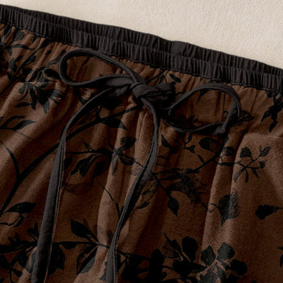 Buddha Stones Pure Cotton Black Botanical Leaf Pattern Women's Elastic Waist Pants With Pockets - image 1