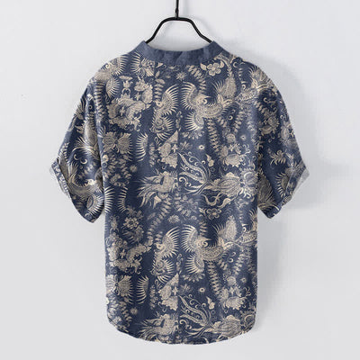 Buddha Stones Cotton Botanical Floral Pattern Men's Short Sleeve Half Button Shirt - image 1